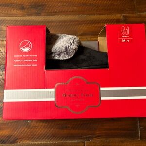 Charter Club - Black Slippers with Faux Fur Lining - size 7-8